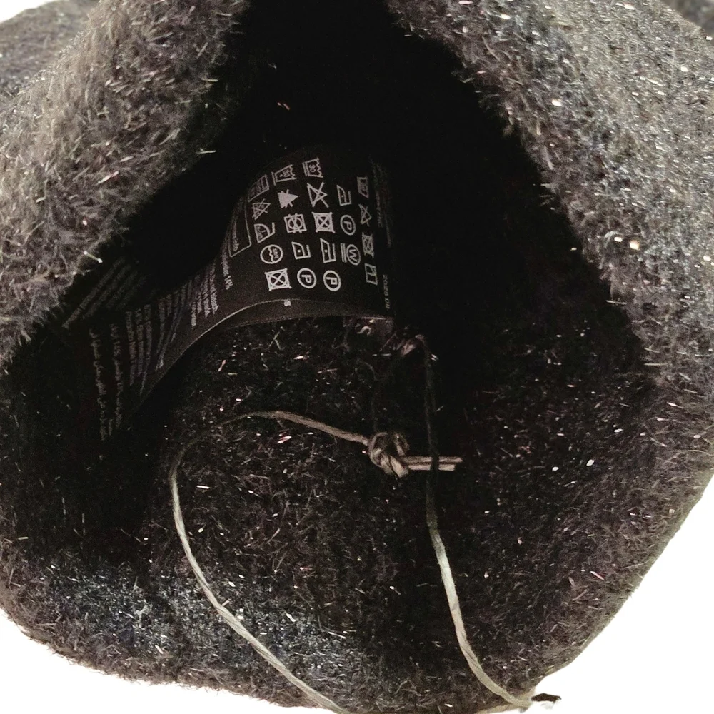 All Saints Beanie Hat Black Metallic Eyelash Knit Streetwear Outdoor Gift Modern